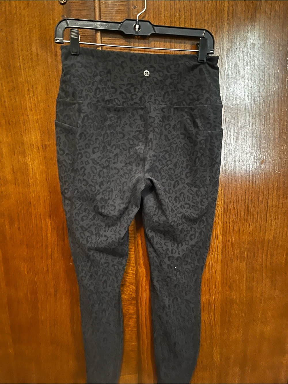 RBX Black Tonal Leopard Print Leggings side pockets high waisted